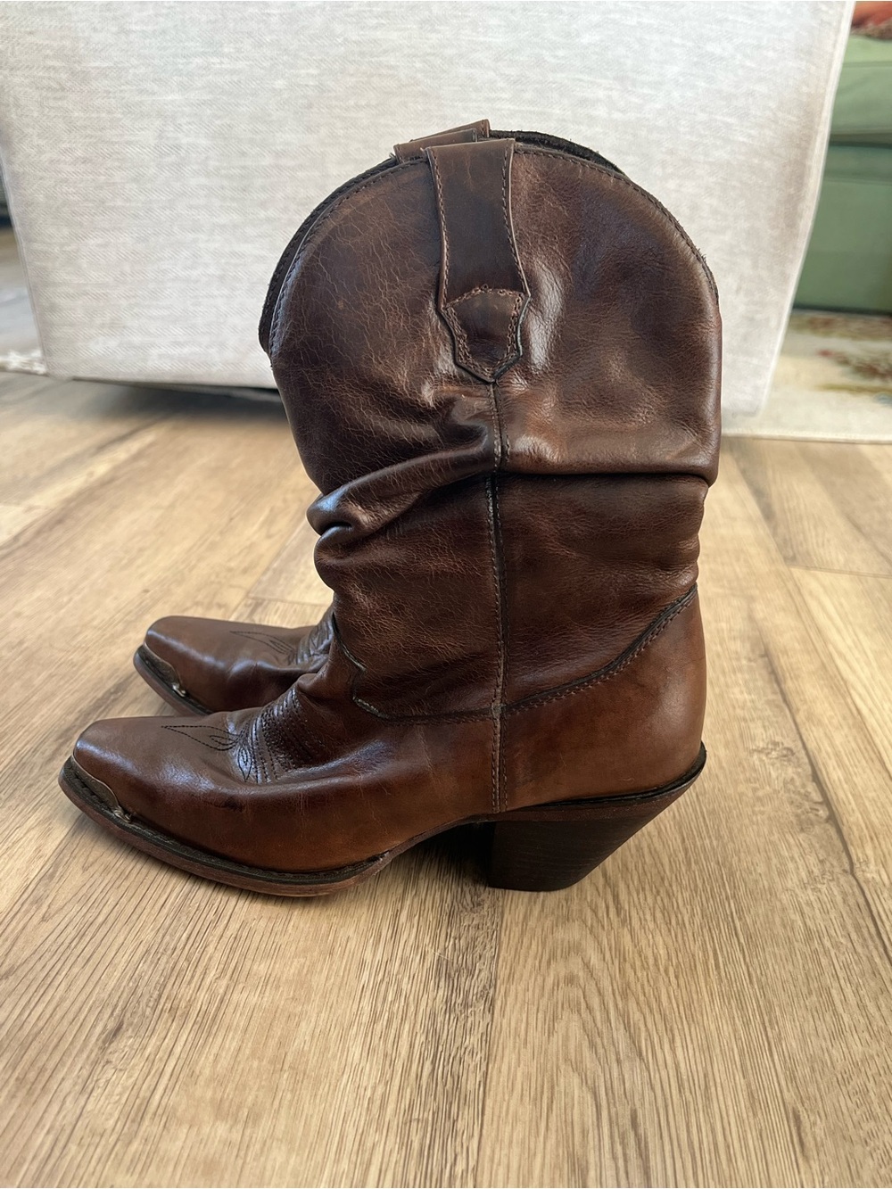 Durango Crush Slouchy Cowboy Boots Brown Leather Pointed Toe Womens 6.5